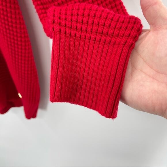 Calvin Klein Red Chunky Knit Sweater Gold Button Detail Size XL - Picture 7 of 9